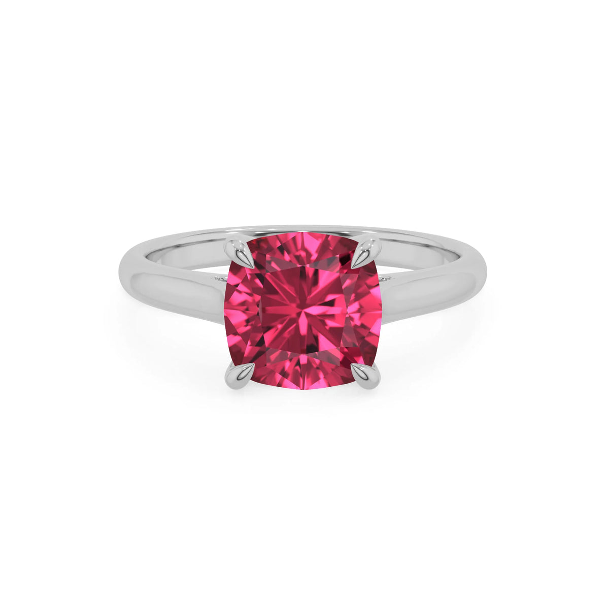lab grown pink-tourmaline cushion solitaire rings in platinum 