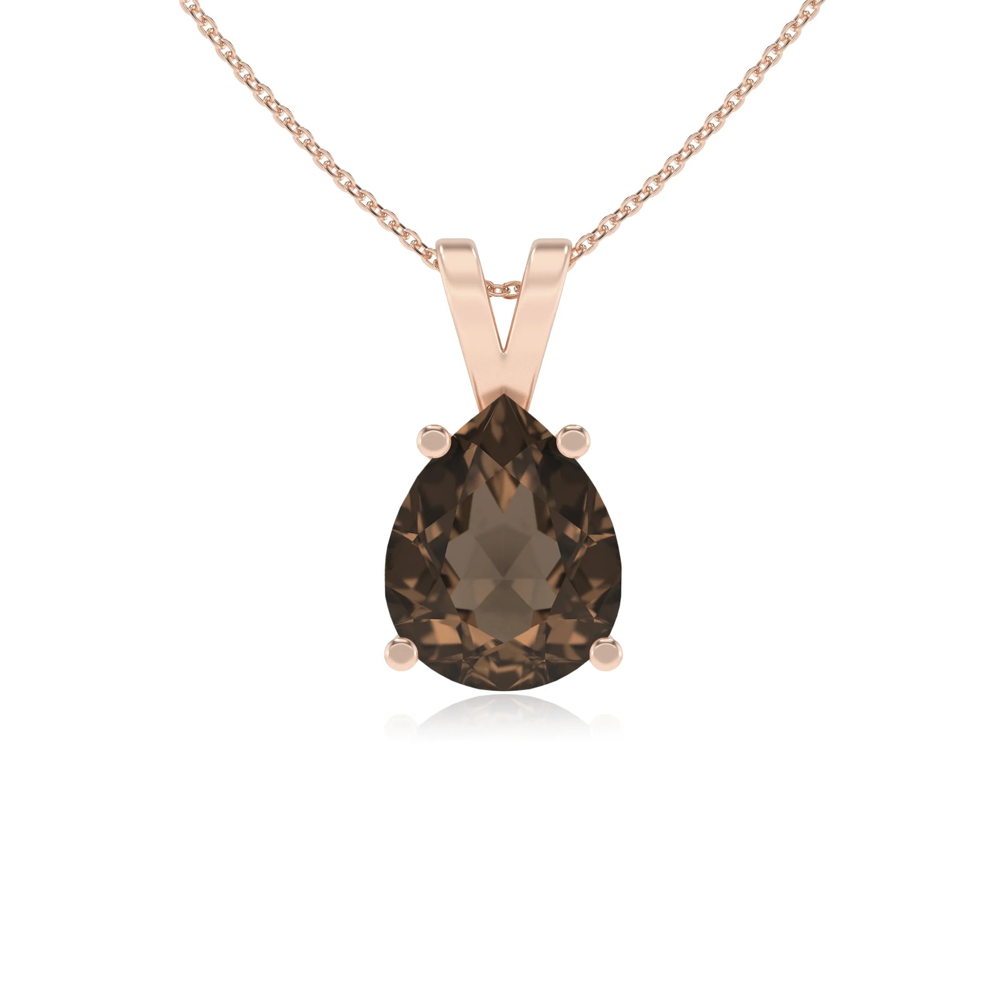 natural smoky-quartz pear solitaire v-bale necklaces in rose gold 