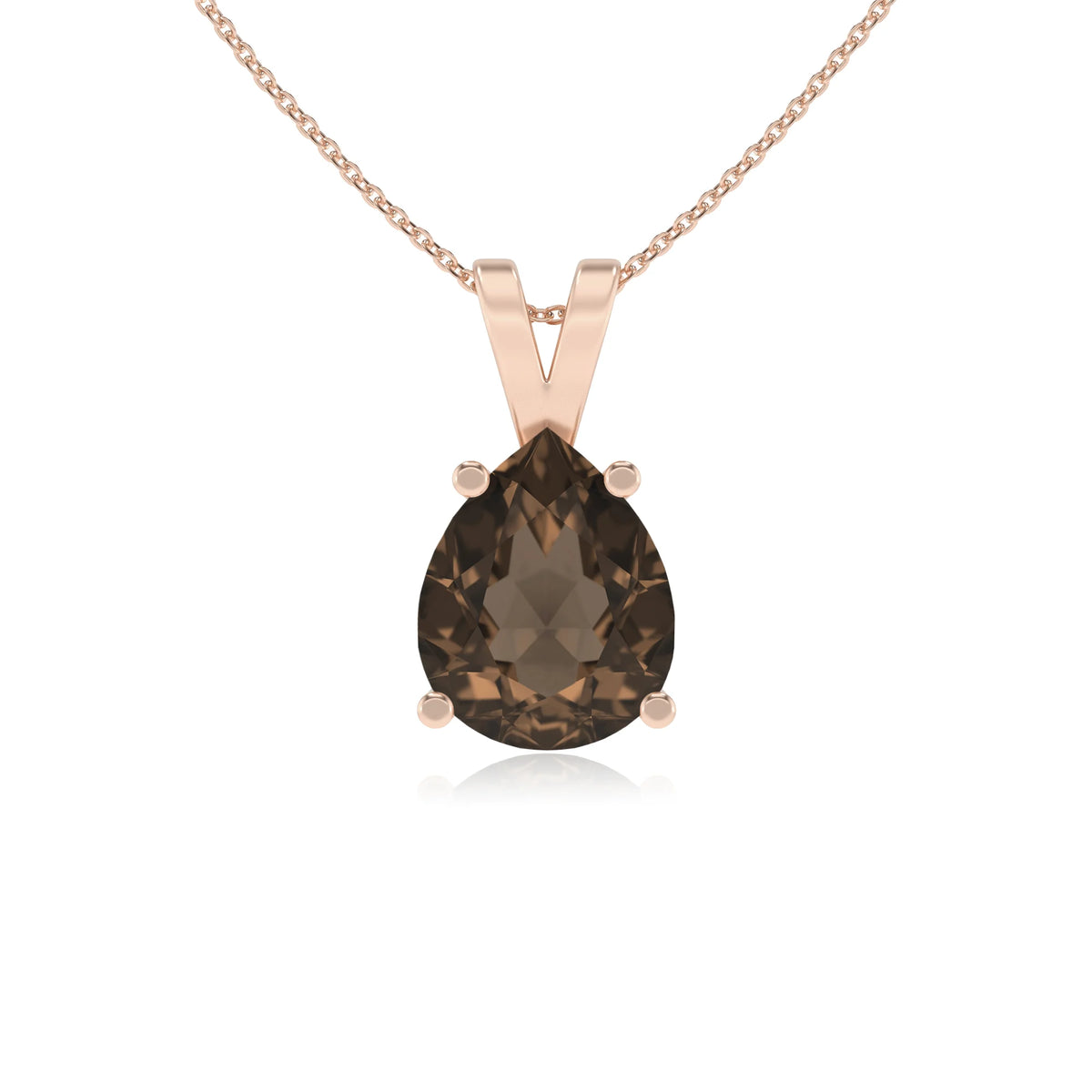 natural smoky-quartz pear solitaire v-bale necklaces in rose gold 