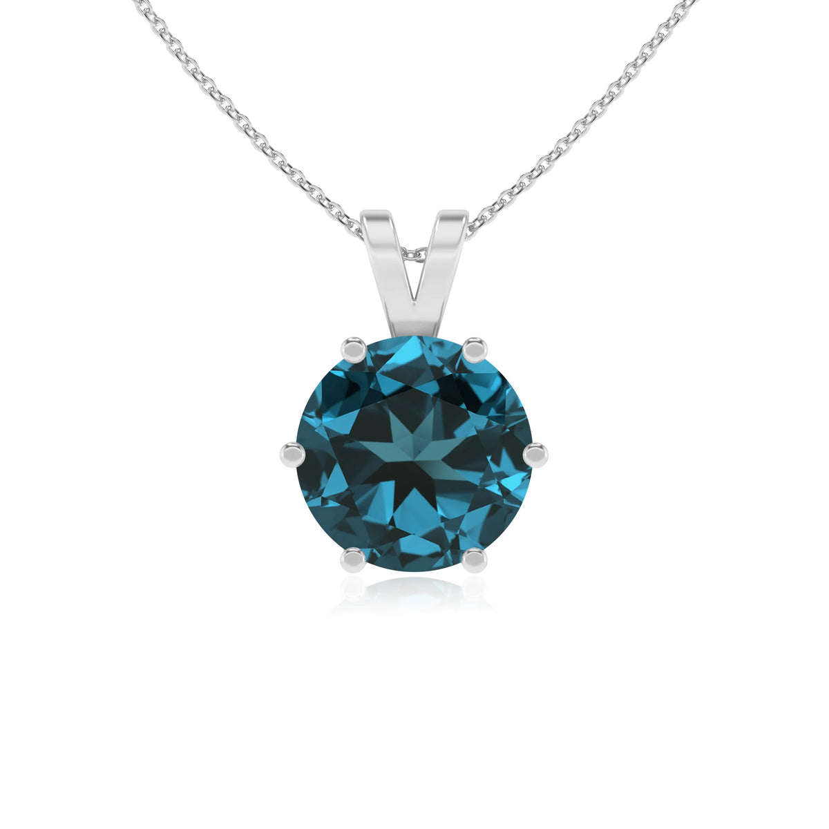 natural london-blue-topaz round solitaire v-bale necklaces in sterling silver 