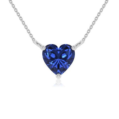 Lab Grown Blue Sapphire Heart Solitaire Pendant Necklace with 18" Chain