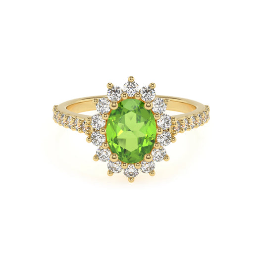 natural peridot oval solitaire rings in yellow gold 