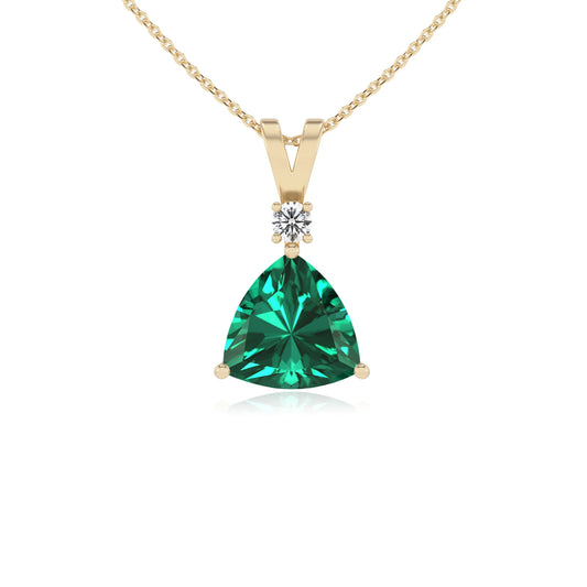 lab grown emerald trillion solitaire v-bale necklaces in yellow gold 