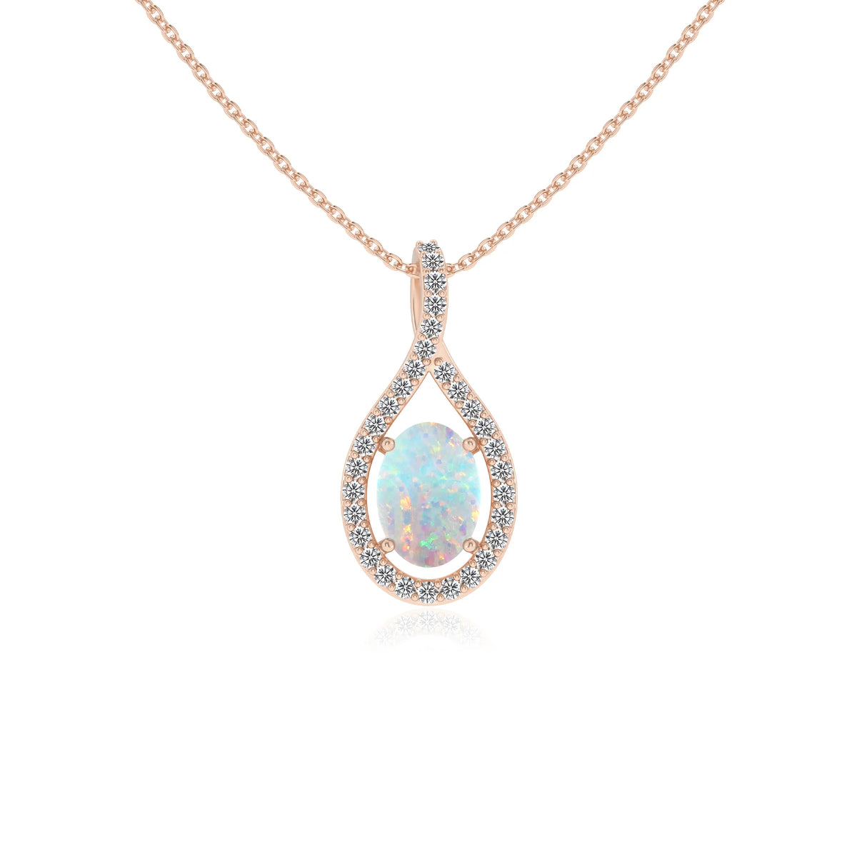 lab grown opal oval solitaire necklaces in rose gold 