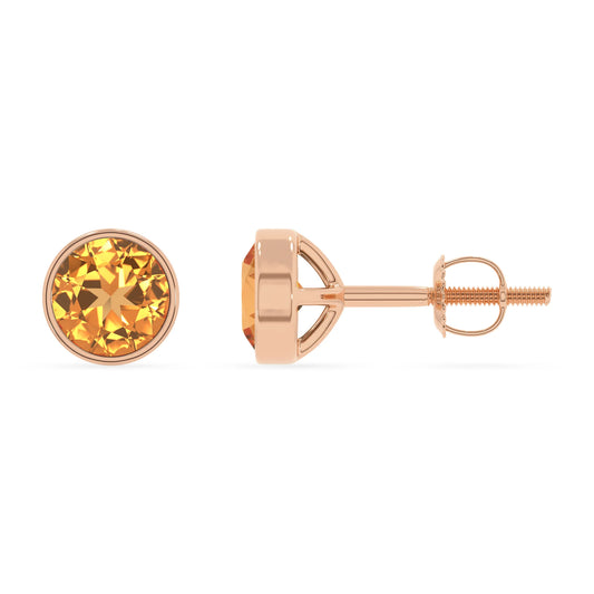 lab grown citrine round stud earrings in rose gold 