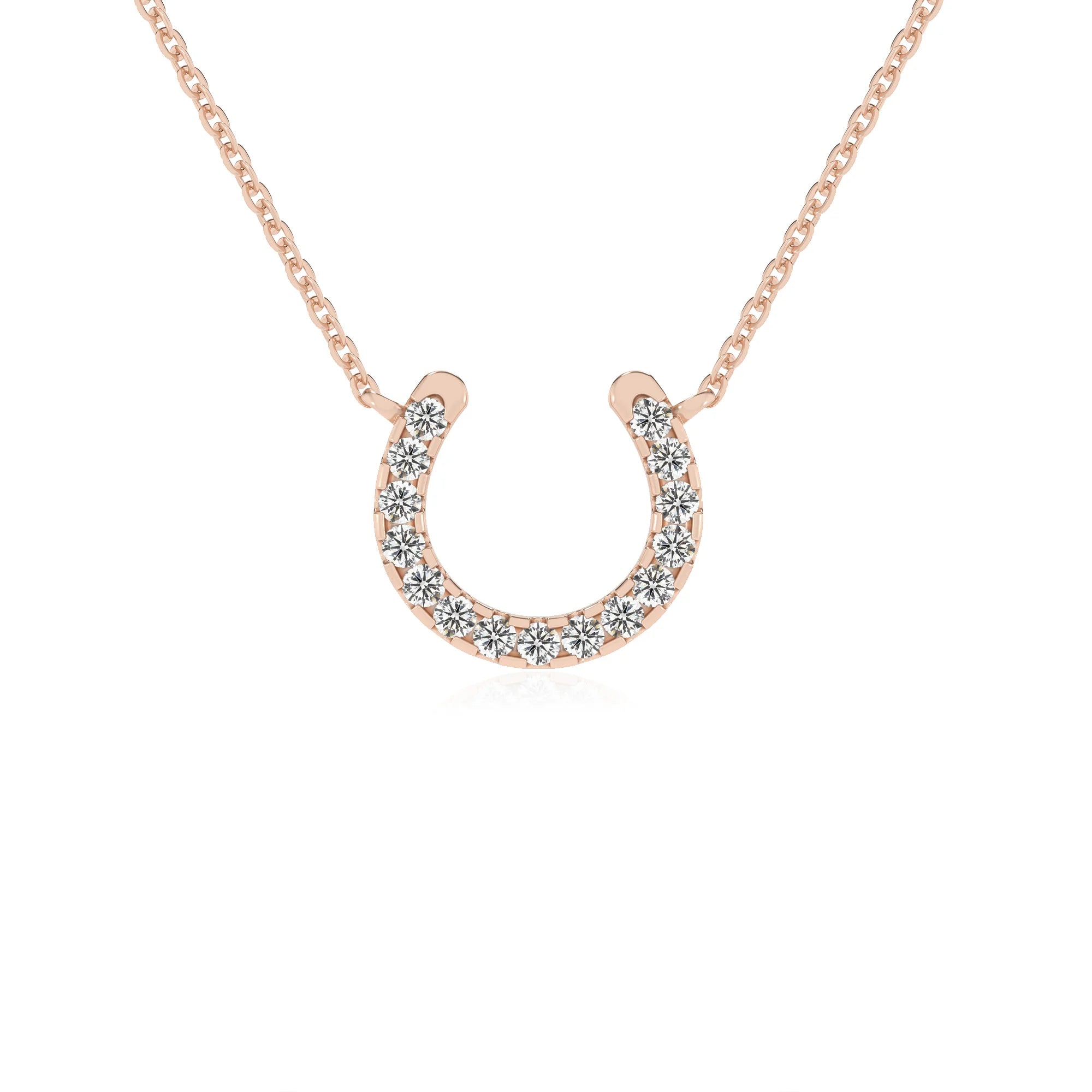 lab grown diamond round v-bale necklaces in rose gold 