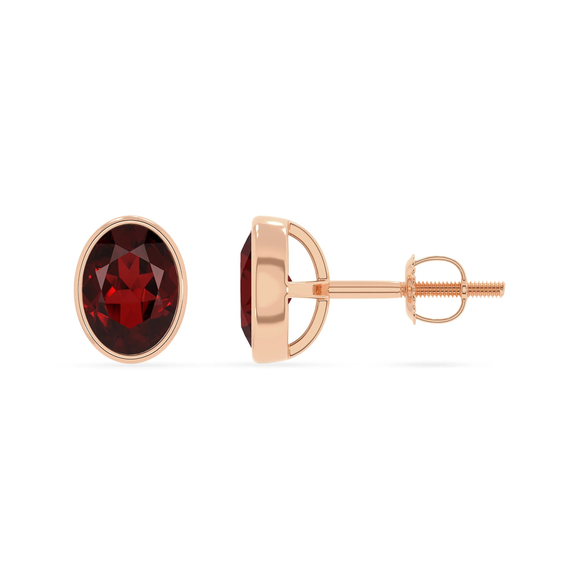 natural garnet oval stud earrings in rose gold 