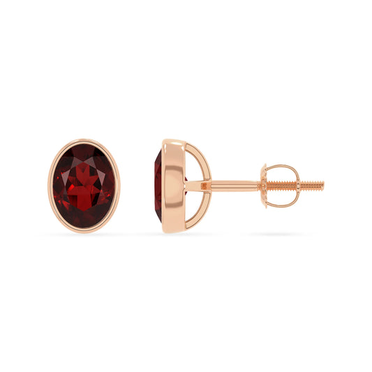 natural garnet oval stud earrings in rose gold 