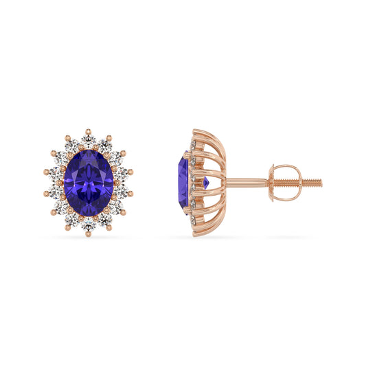 lab grown tanzanite oval stud earrings in rose gold 