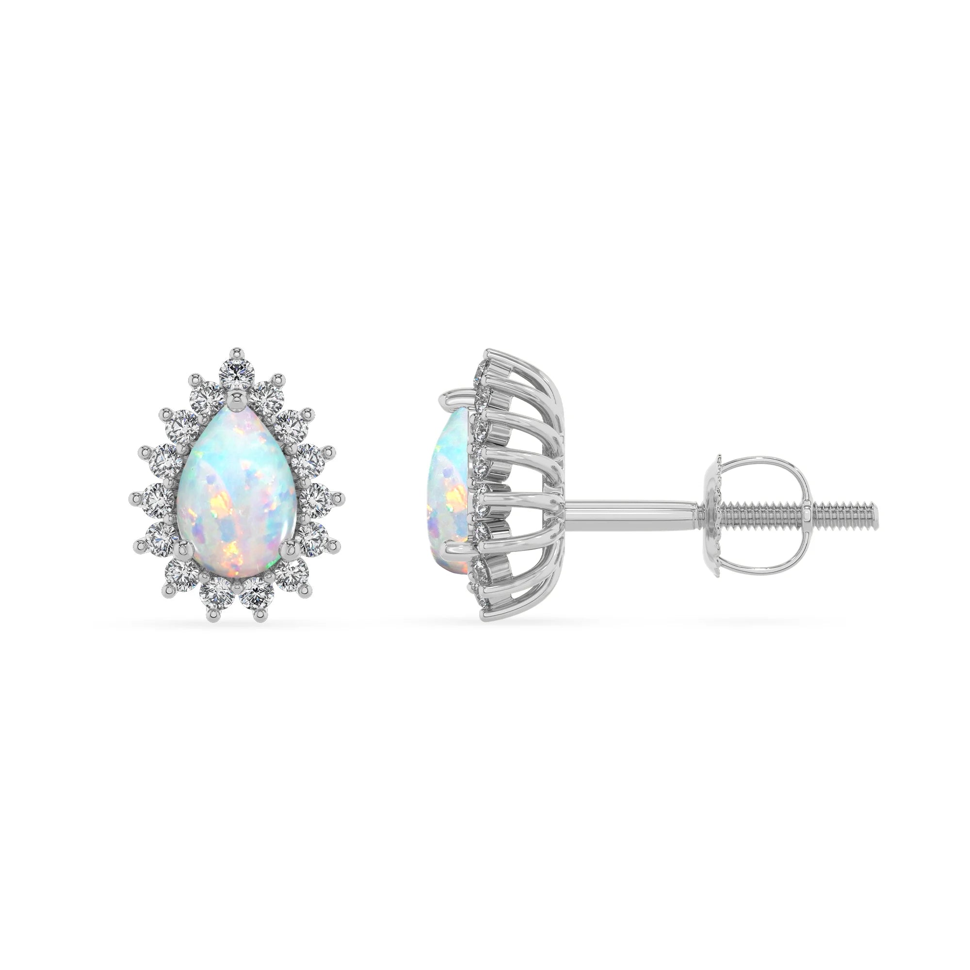 lab grown opal pear stud earrings in platinum 