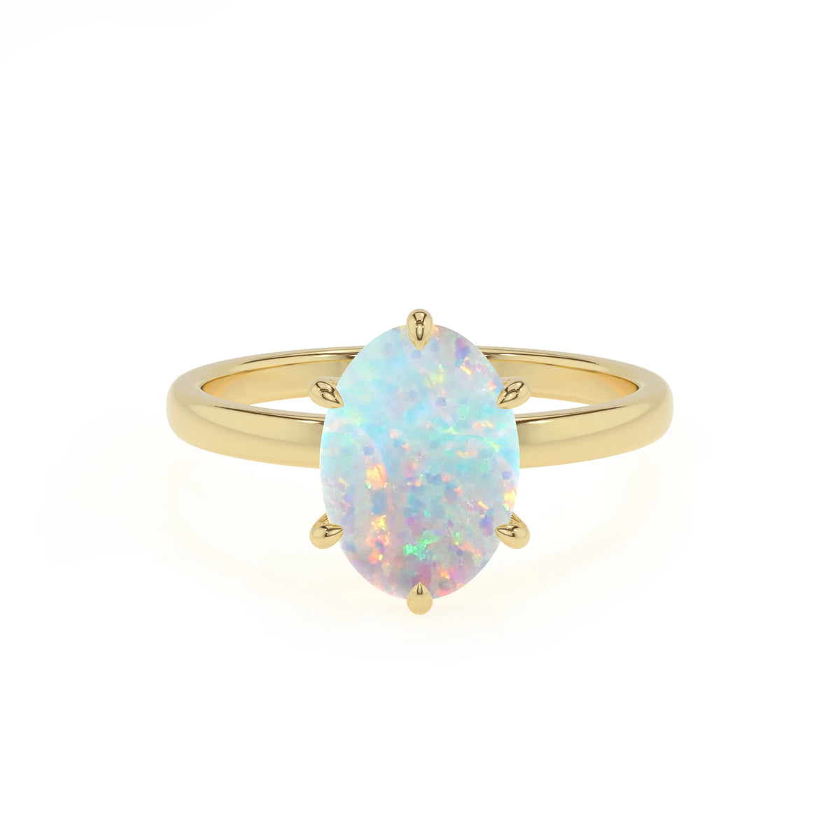 lab grown opal oval solitaire rings in yellow gold 