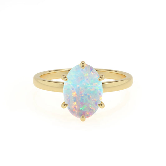 lab grown opal oval solitaire rings in yellow gold 