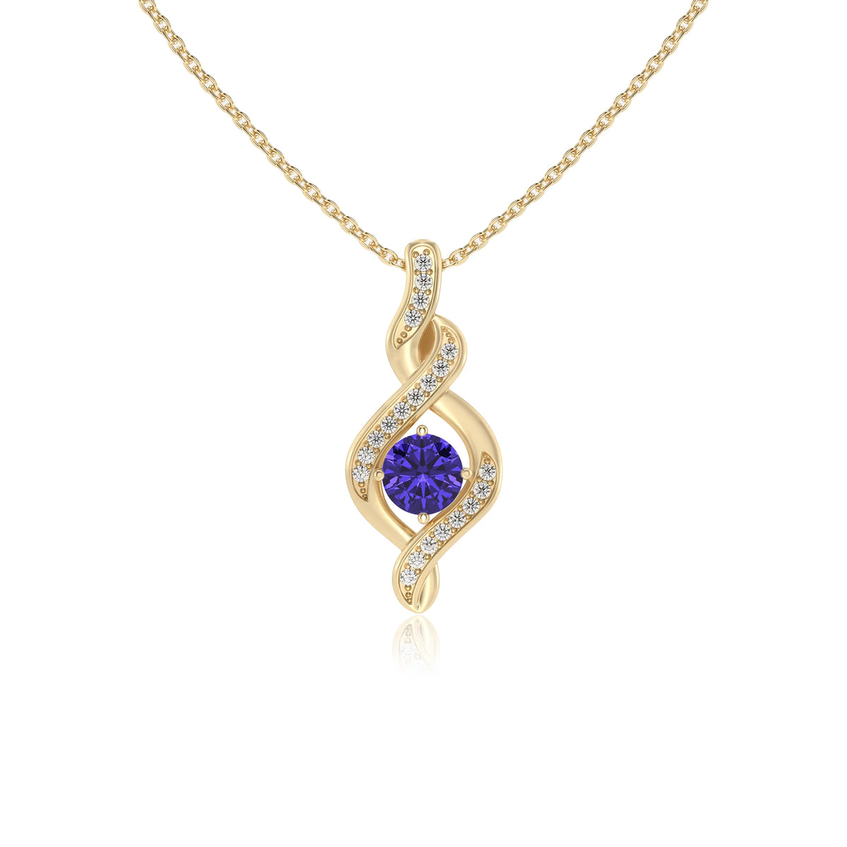lab grown tanzanite round solitaire necklaces in yellow gold 