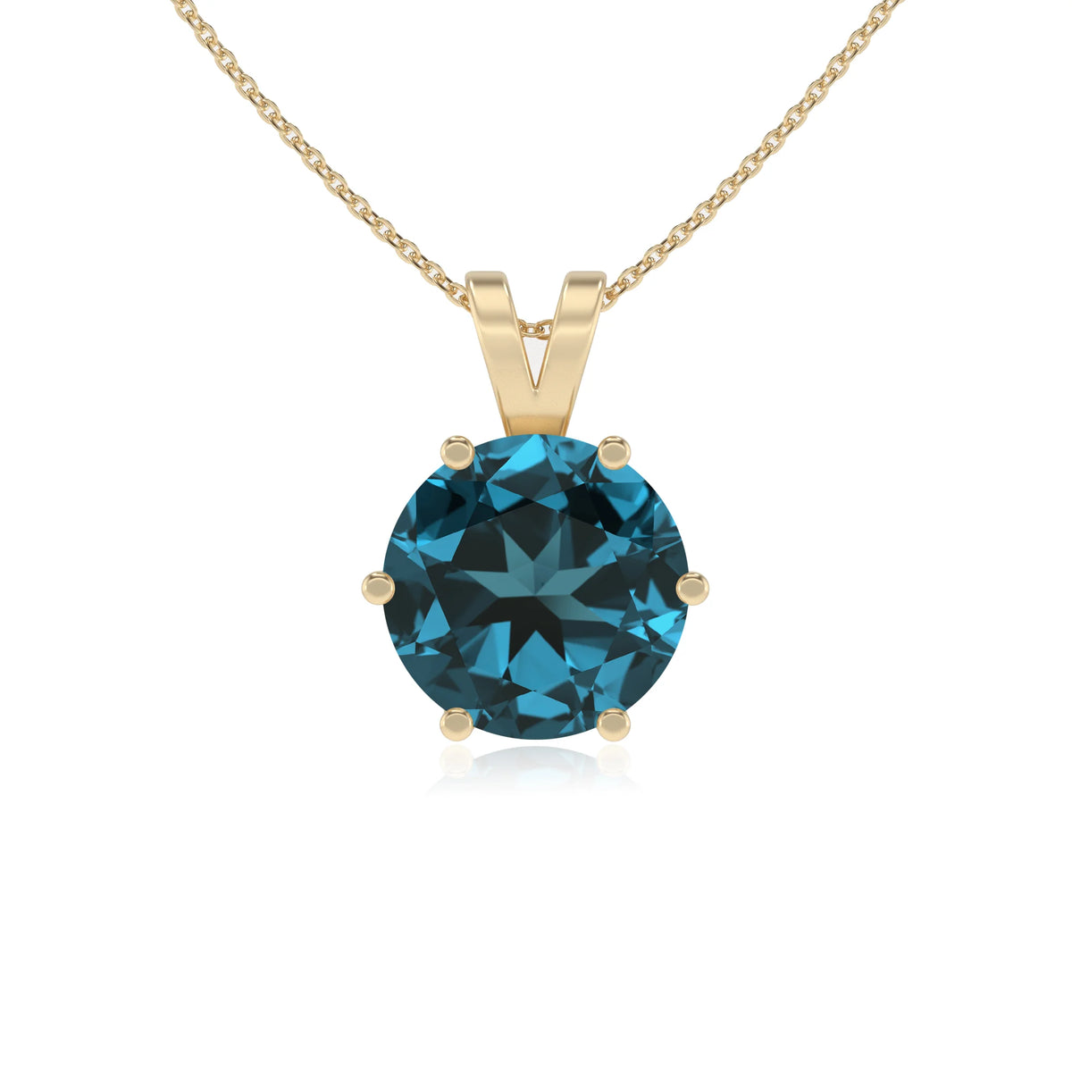 natural london-blue-topaz round solitaire v-bale necklaces in yellow gold 