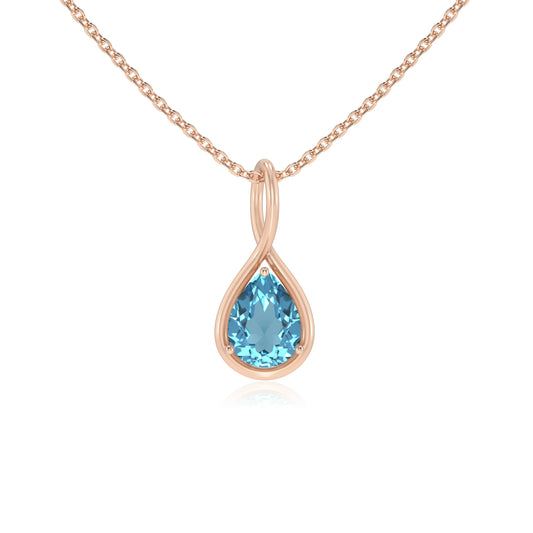 natural swiss-blue-topaz pear solitaire necklaces in rose gold 