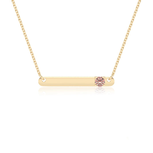 lab grown morganite round bar v-bale necklaces in yellow gold 