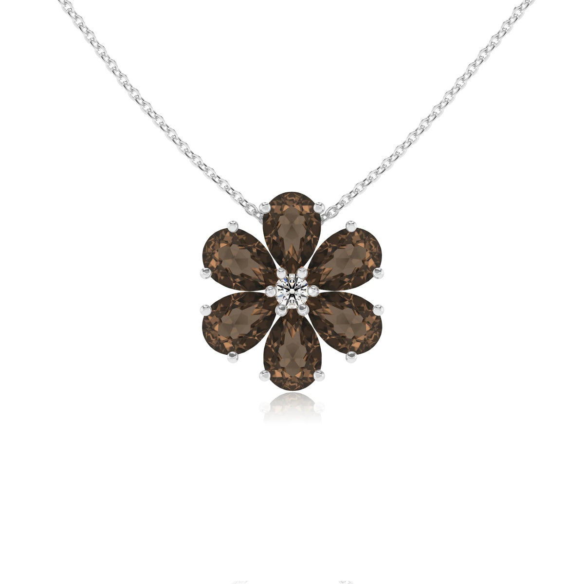 natural smoky-quartz pear solitaire necklaces in white gold 