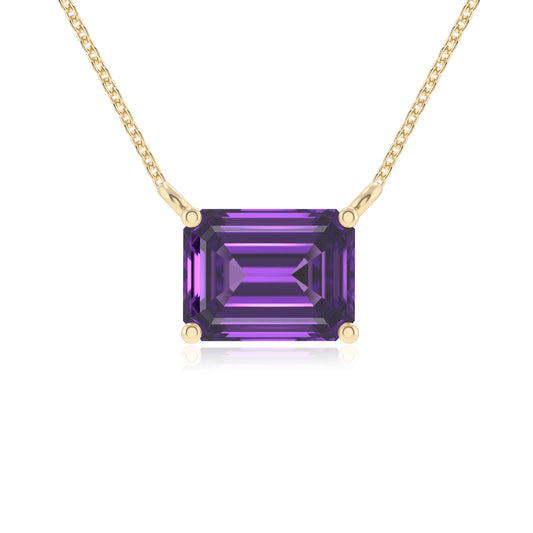lab grown amethyst emerald cut solitaire necklaces in yellow gold 
