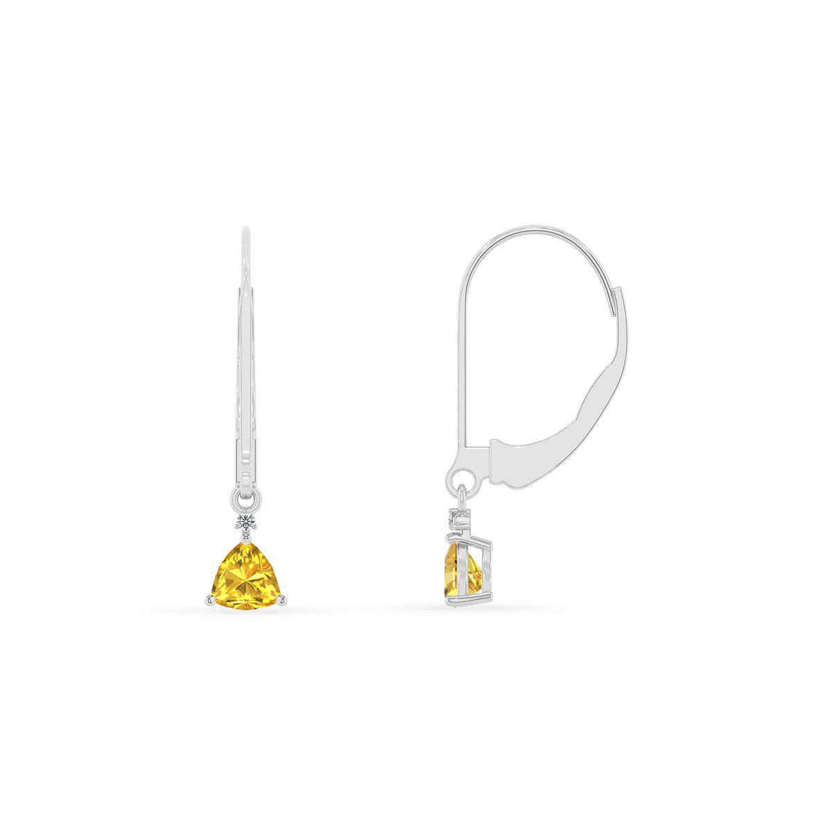 lab grown yellow sapphire trillion drop earrings in platinum 