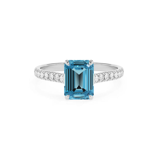 natural swiss-blue-topaz emerald cut half eternity solitaire engagement rings in sterling silver 