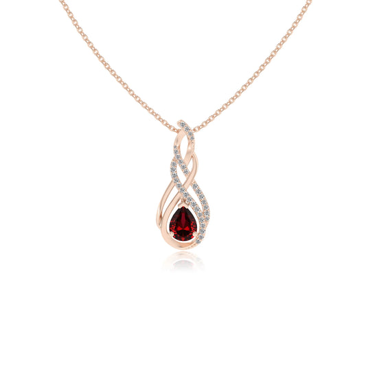 lab grown ruby pear solitaire necklaces in rose gold 
