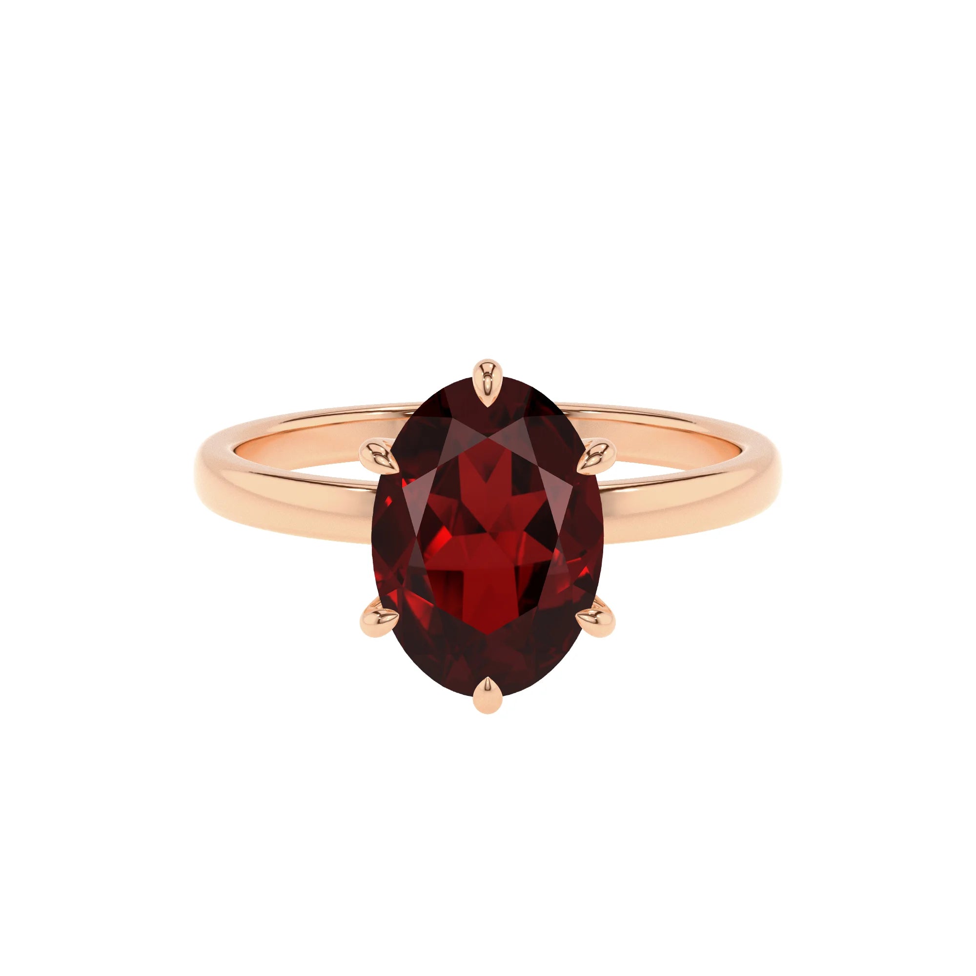 natural garnet oval solitaire rings in rose gold 