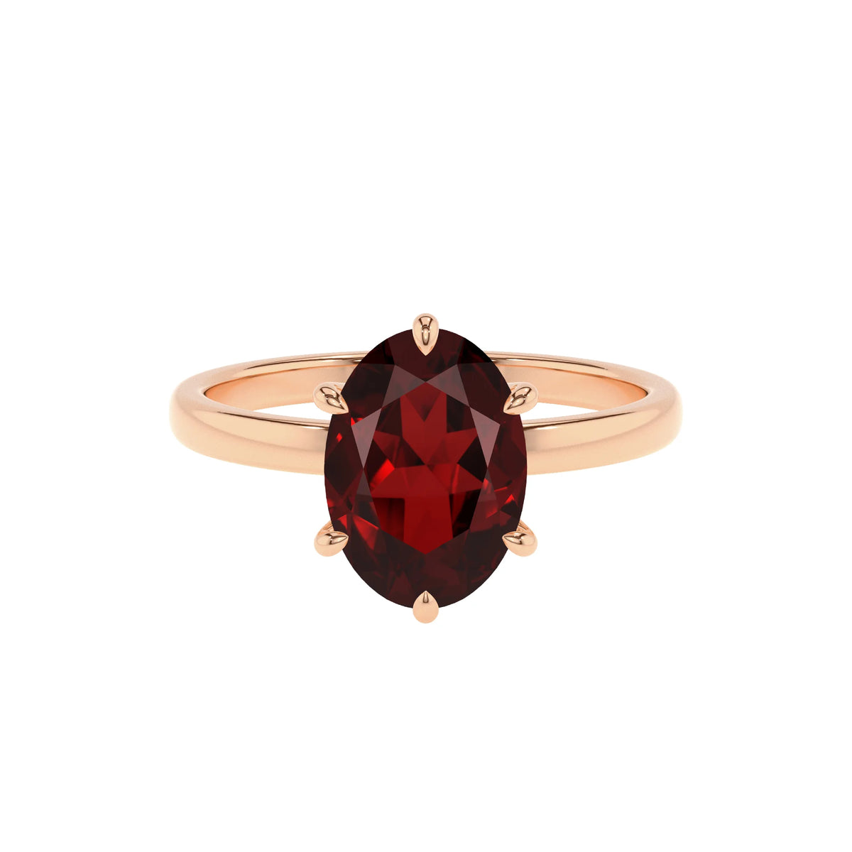 natural garnet oval solitaire rings in rose gold 