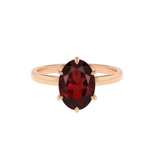 natural garnet oval solitaire rings in rose gold 