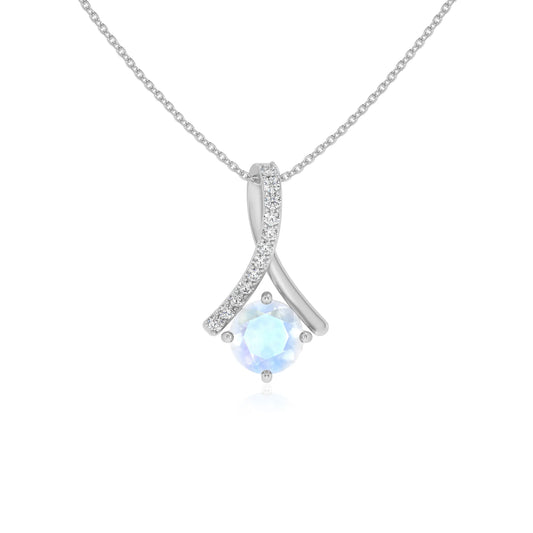 natural rainbow-moonstone round solitaire necklaces in platinum 