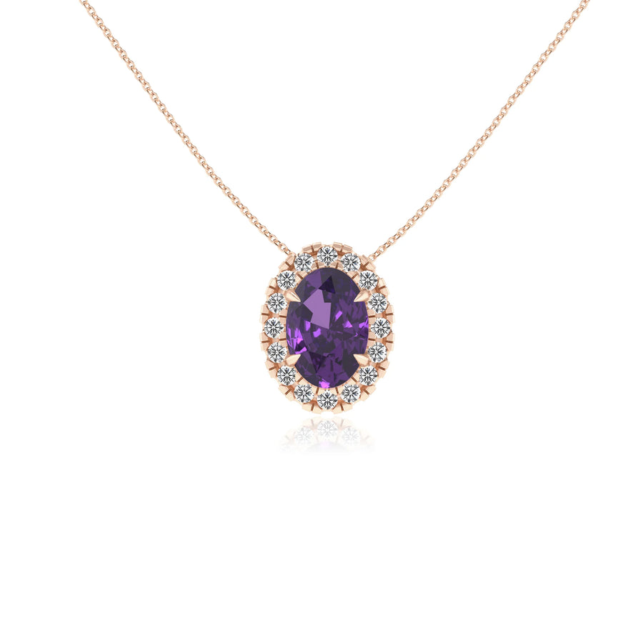 lab grown amethyst oval solitaire necklaces in rose gold 