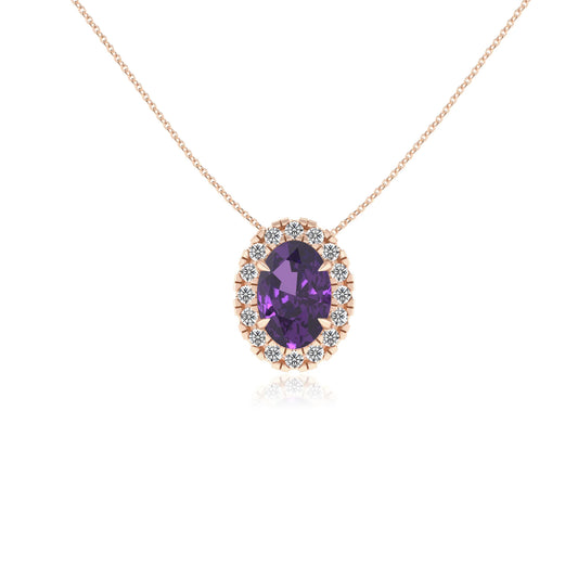 lab grown amethyst oval solitaire necklaces in rose gold 
