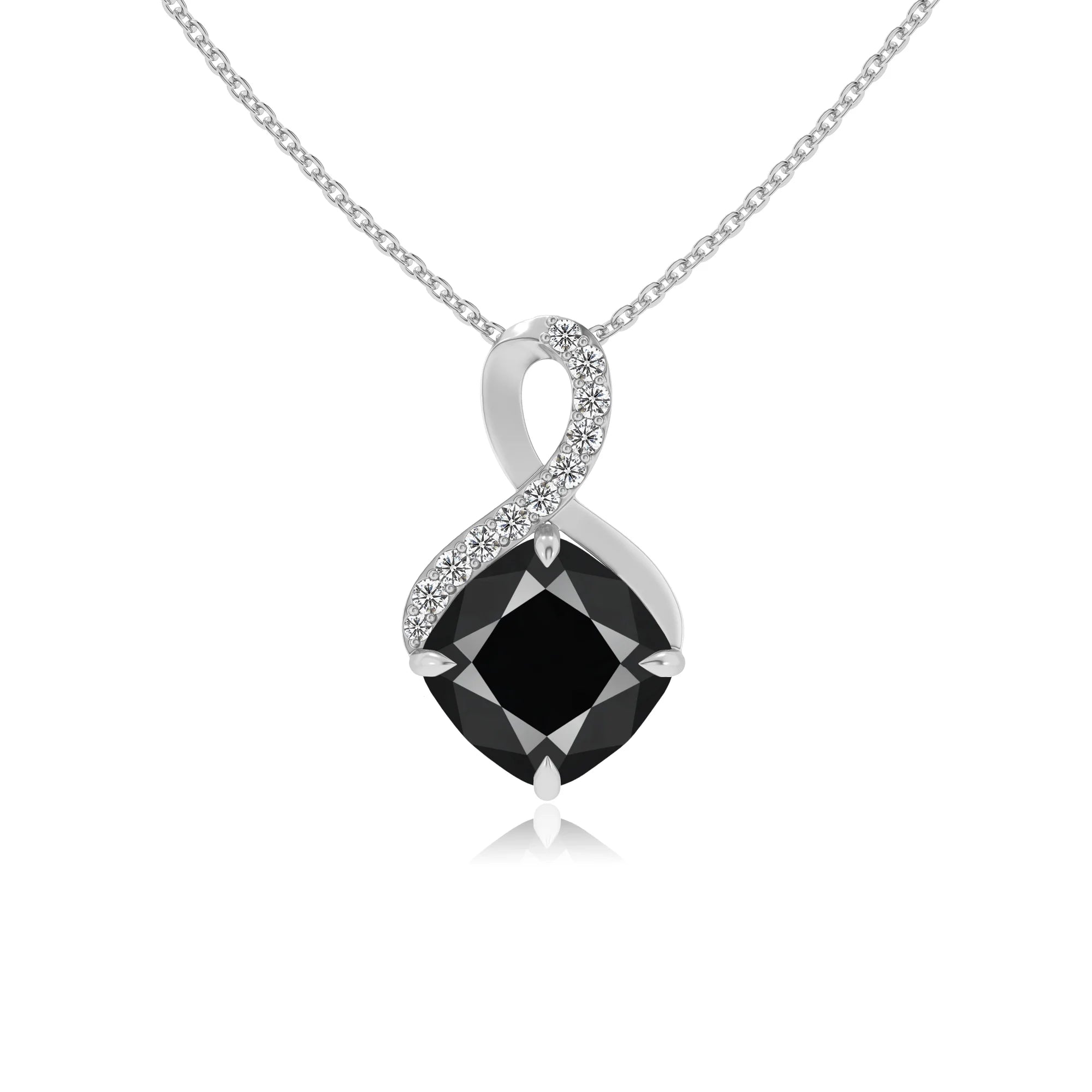 natural black-onyx cushion infinity necklaces in sterling silver 