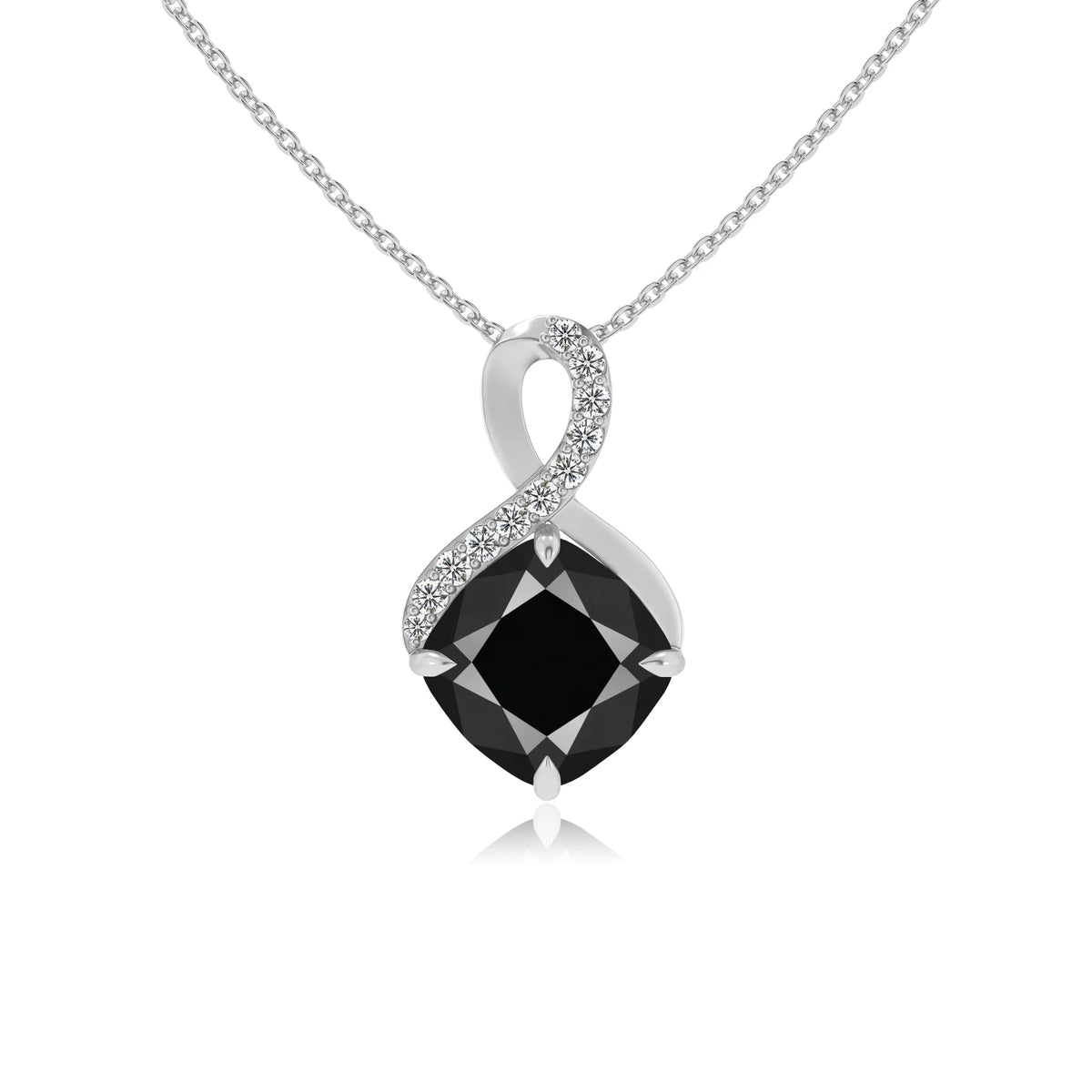 natural black-onyx cushion infinity necklaces in sterling silver 