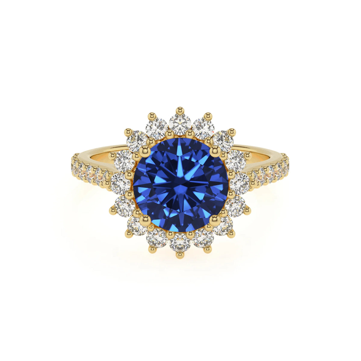 lab grown blue-sapphire round solitaire rings in yellow gold 