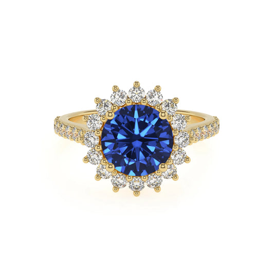 lab grown blue-sapphire round solitaire rings in yellow gold 