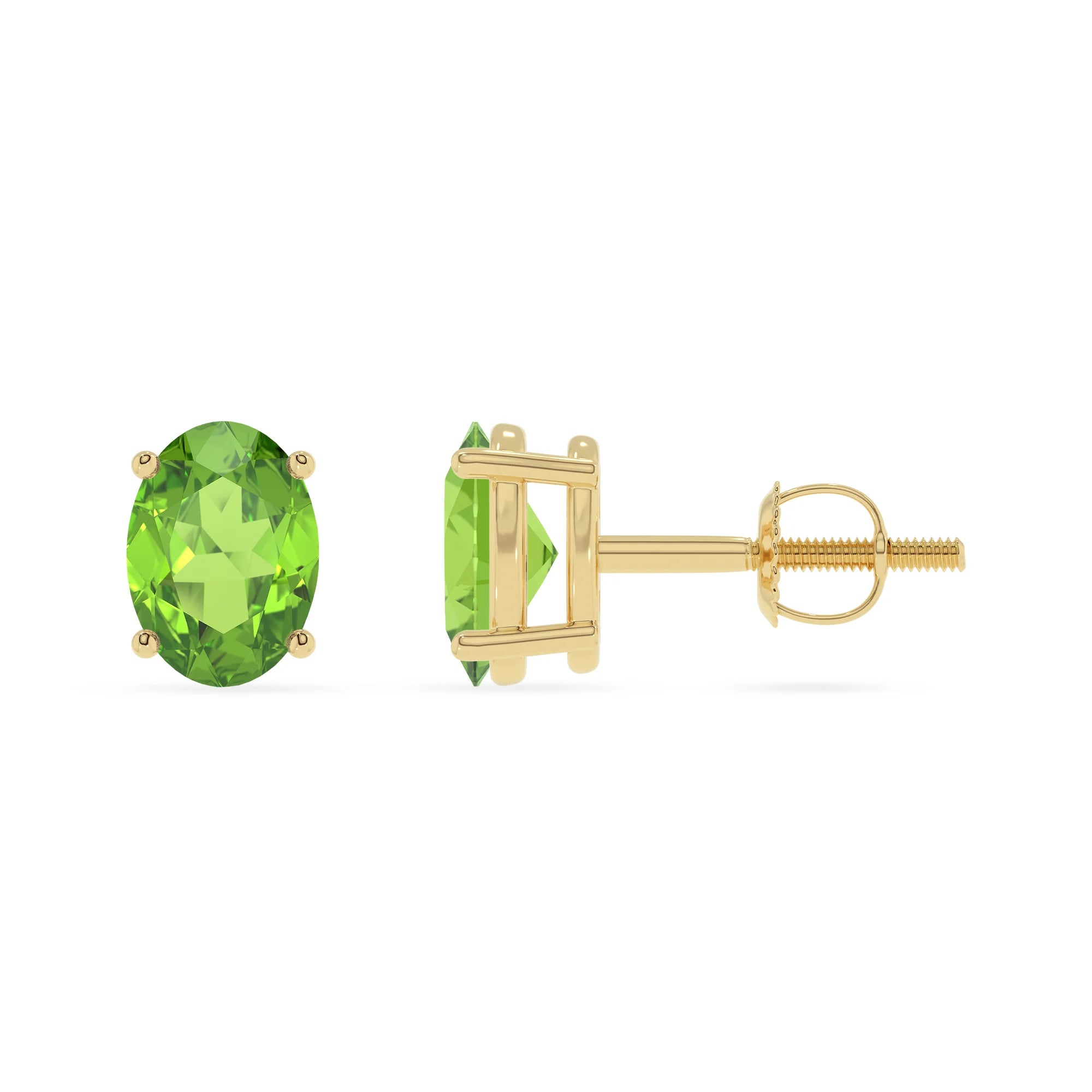 natural peridot oval stud earrings in yellow gold 