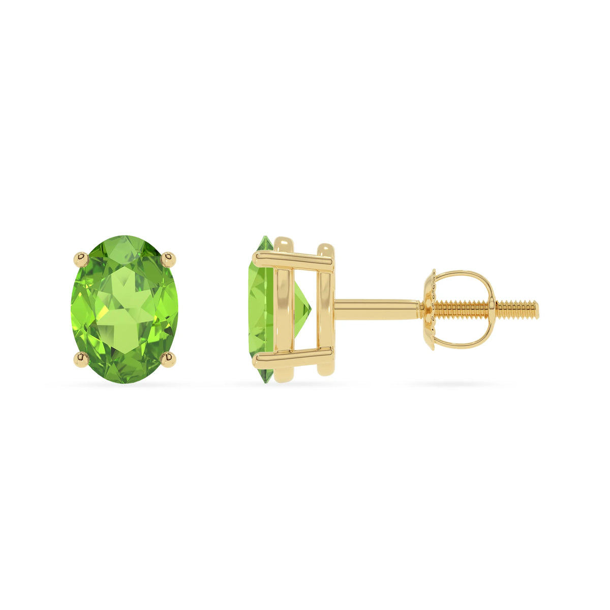 natural peridot oval stud earrings in yellow gold 