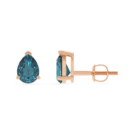 natural london blue topaz pear stud earrings in rose gold 