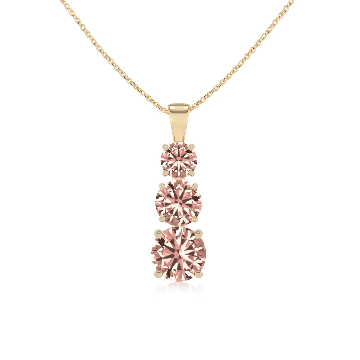 lab grown morganite round bar v-bale necklaces in yellow gold 