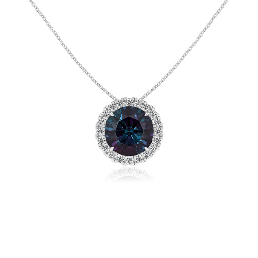 lab grown alexandrite round solitaire necklaces in white gold 
