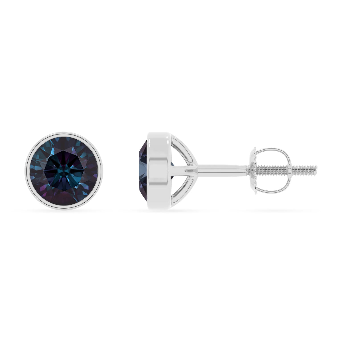 lab grown alexandrite round stud earrings in white gold 