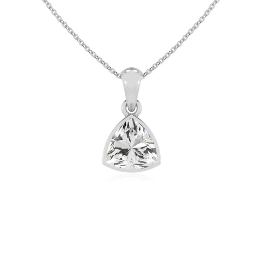 lab grown moissanite trillion solitaire necklaces in platinum 