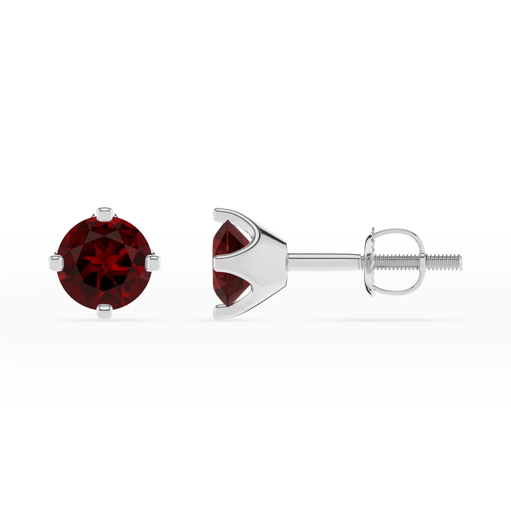 natural garnet round stud earrings in platinum 