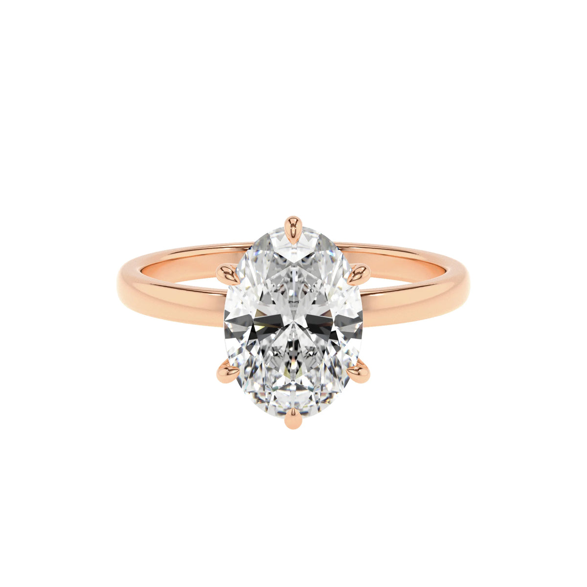 lab grown moissanite oval solitaire rings in rose gold 