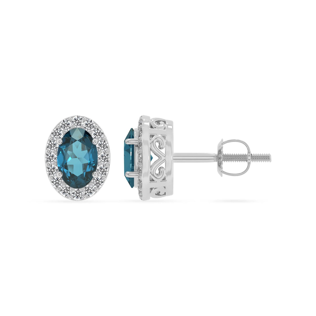 natural london blue topaz oval stud earrings in platinum 