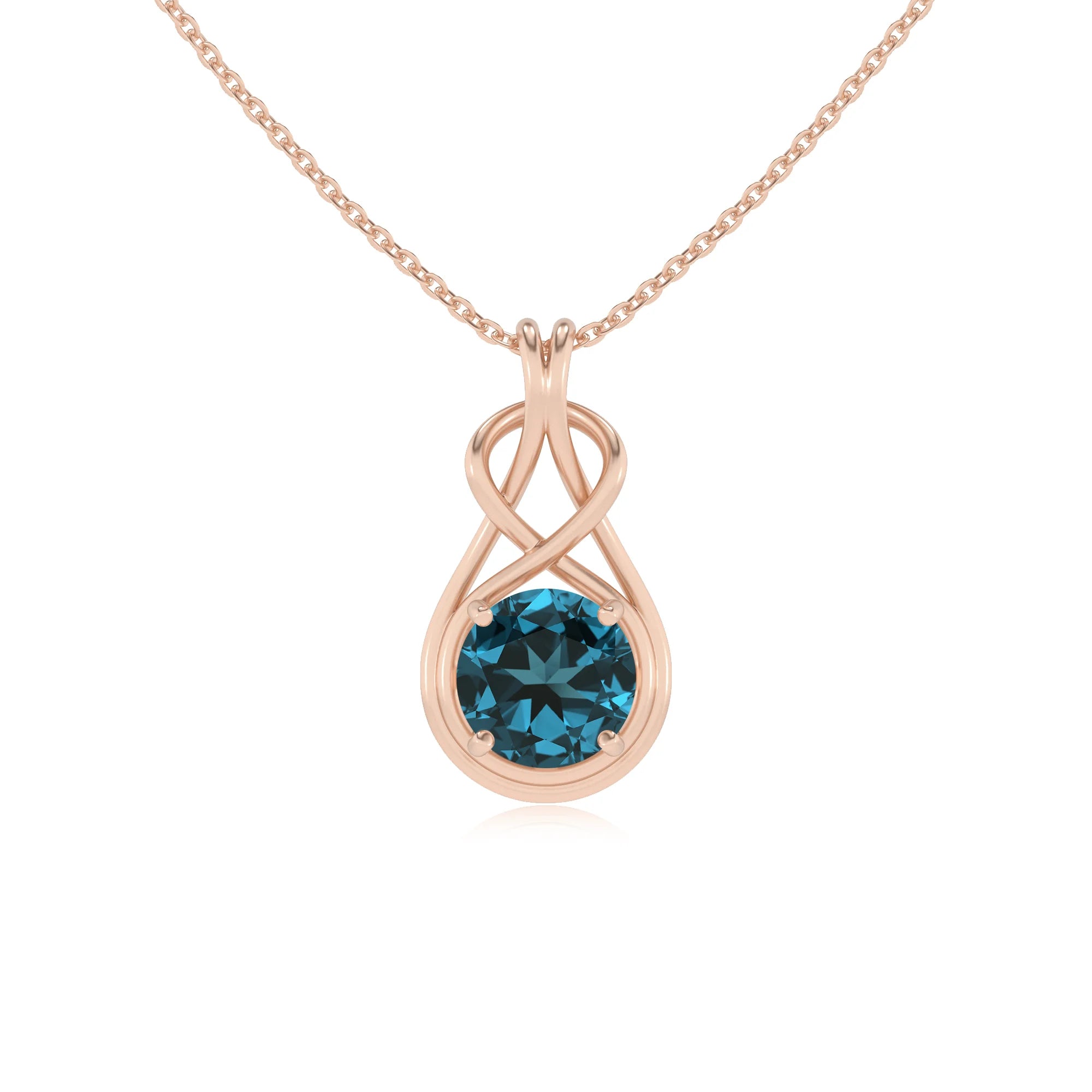 natural london-blue-topaz round solitaire necklaces in rose gold 