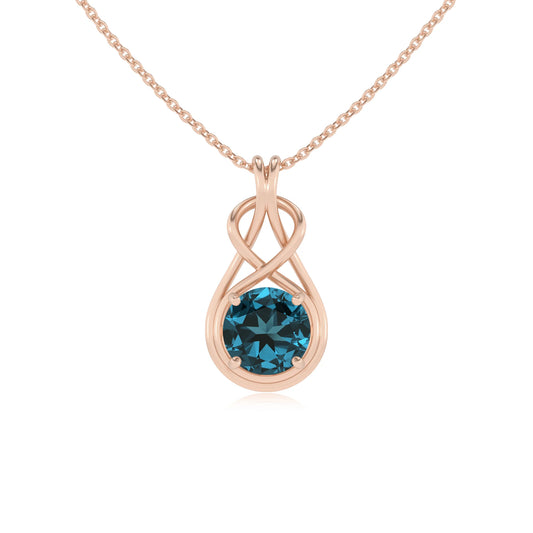 natural london-blue-topaz round solitaire necklaces in rose gold 