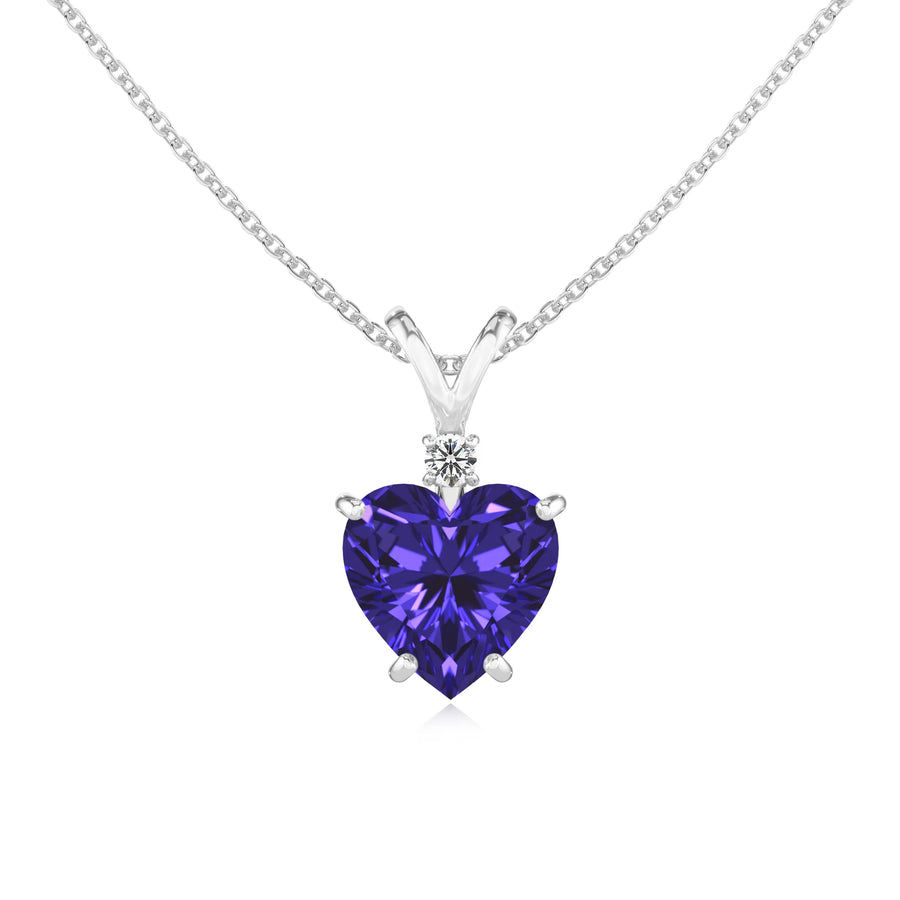 lab grown tanzanite heart solitaire v-bale necklaces in platinum 