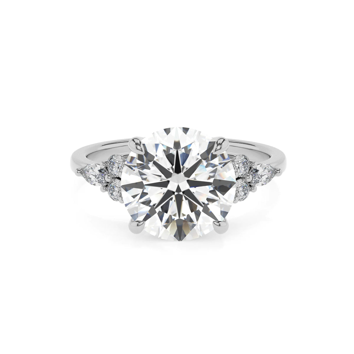 lab grown moissanite round solitaire rings in platinum 