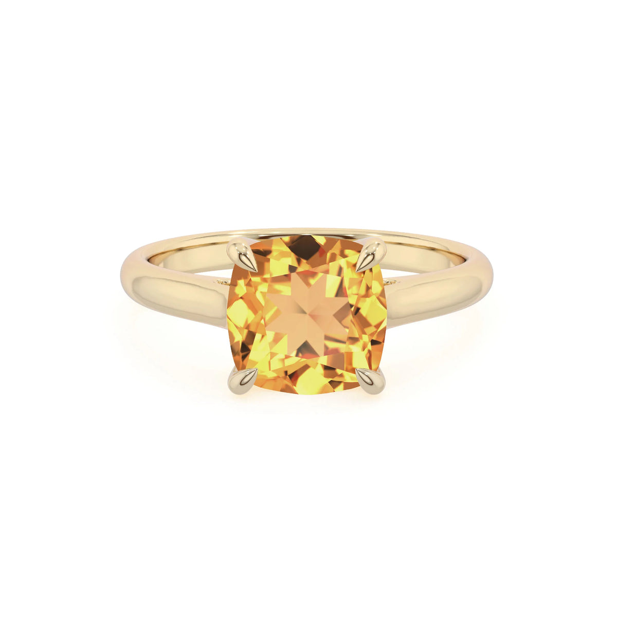 lab grown citrine cushion solitaire rings in yellow gold 